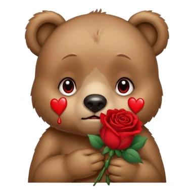 Cute bear with crying  eyes holding roses with this emoji expression  sticker