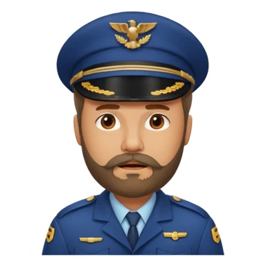 Middle-age, beard, wearing pilot uniform include hat, irritate attitude sticker