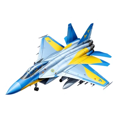 MiG-29 fighter jet with Ukrainian blue and yellow markings, military aircraft sticker