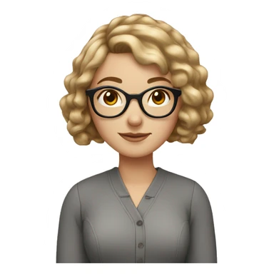 White girl with brown bob curled on the ends and round glasses sticker