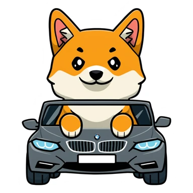 shiba inu sitting inside a BMW car sticker