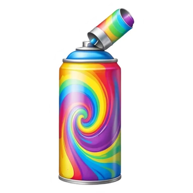 Multicolored spray paint can with vibrant rainbow colors swirled together on the can body sticker