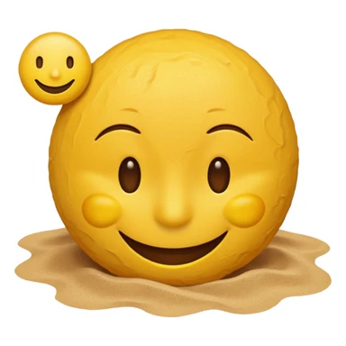 A smiley face positioned behind a brown beach emoji sticker
