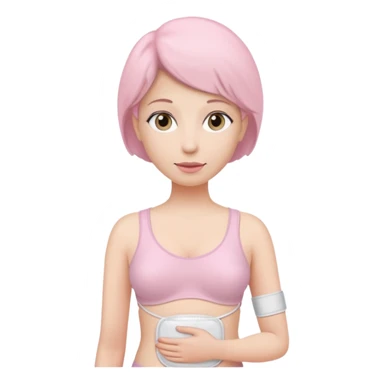  a woman, mid 60, wearing an ostomy bag sticker