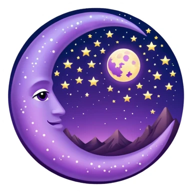 glitter purple and cian crescent moon sticker