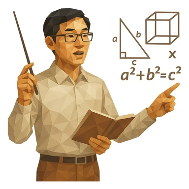polygonal style Chinese math teacher with geometric shapes in teaching pose sticker