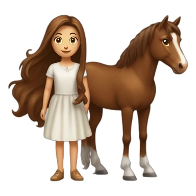 Un cheval marron avec une fille à côté qui a les cheveux brun et assez long  sticker