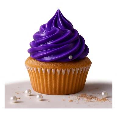 Change the icing to ube flavor with vivid purple, creamy and glossy texture, keep the realistic cupcake and accessories, photorealistic style, transparent background. sticker
