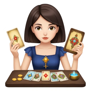 a brunette girl with a square hairstyle, reading tarot cards sticker