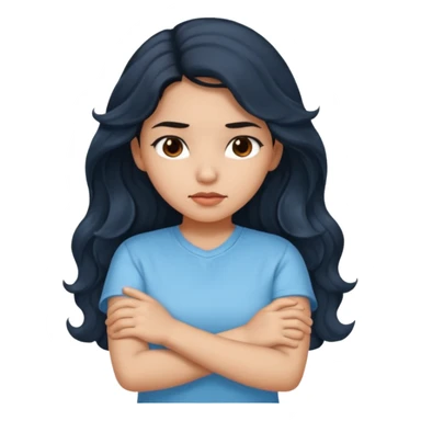 Hispanic girl dark long wavy hair crossing her arms with slight pout sticker