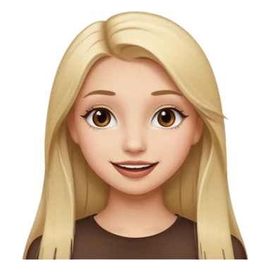 una chica con pose divertida de 18 años con los labios con pintalabios nude y los ojos maquillados, de piel blanca con el pelo liso, largo y rubio, ojos marrones sticker