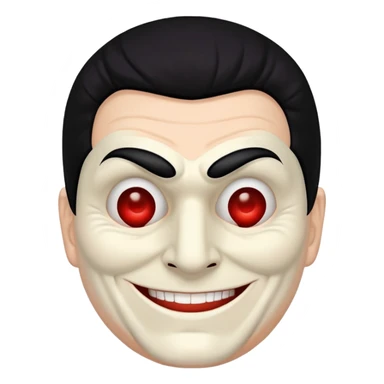 full face masked man, evil, serial killer, creepy, black hair, older, shoulders, smiling, hollow eyes sticker