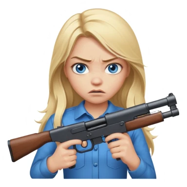 Beautiful  blue eye blonde Long Hair Gangsta girl Looks angry  with a big gun sticker