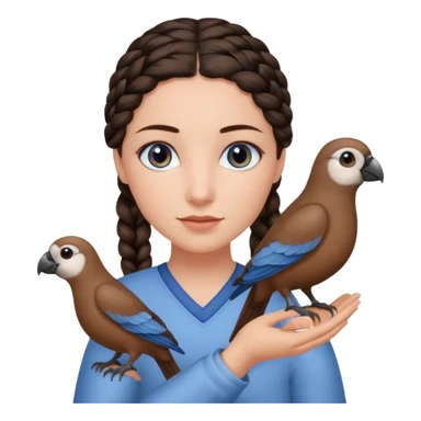 женщина с одной темно-коричневой косой серо-голубыми глазами и светлой кожей держит на руке трех птиц коричневого цвета sticker