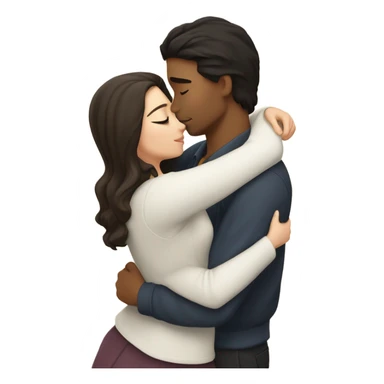 A pale half Asian man with short dark hair and amber eyes embracing and loving a white woman with long wavy brunette hair and dark hazel eyes. They love each other a lot And have good fashion taste and are hugging each other tight  sticker