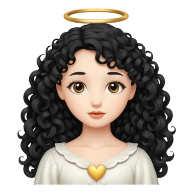 Gentle angel with long black curls and cloud background sticker