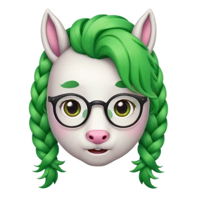 braided unicorn face wiith big visible braids looking into the camera spectacled green hair and no ears sticker