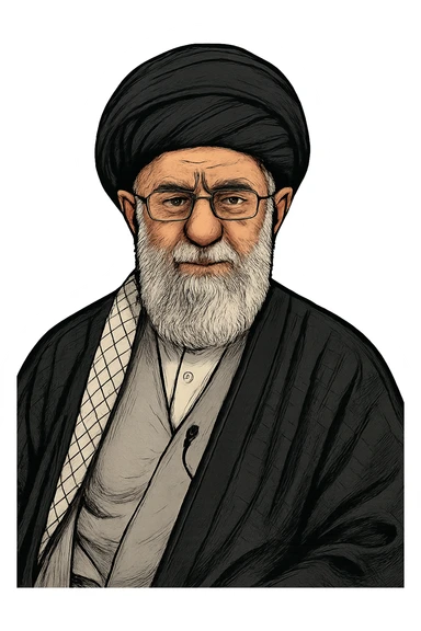 Али Хаменеи в слегка рисованном, но при это объемный стиль, прозрачный фон sticker