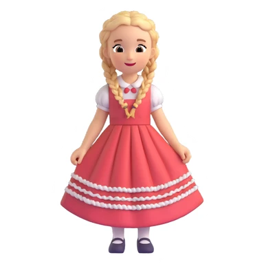 girl in a pastel-colored vintage dress, braided hair, joyful sticker