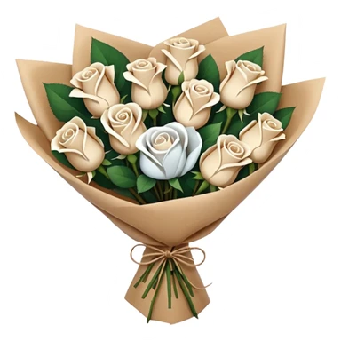 white roses bouquet in brown paper sticker