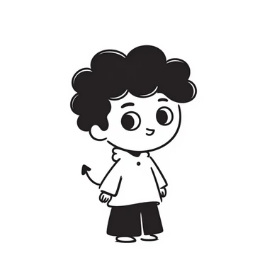 hand-drawn chibi demon with big innocent eyes, small pointy tail, and adorable expressive face sticker