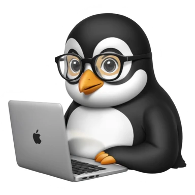 createa nice penguin and using his laptop make it like a developer sticker