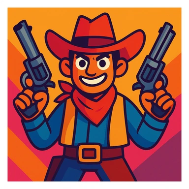 dual pistols, vibrant cartoon style sticker