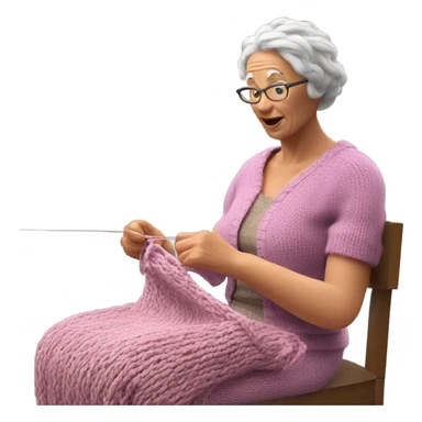 3d hyper realistic senior woman knitting  sticker