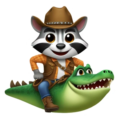 cute texan cowboy raccoon riding gator sticker
