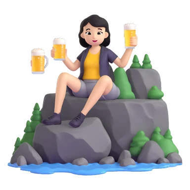 Azov-chan drinking beer while sitting on a big rock sticker