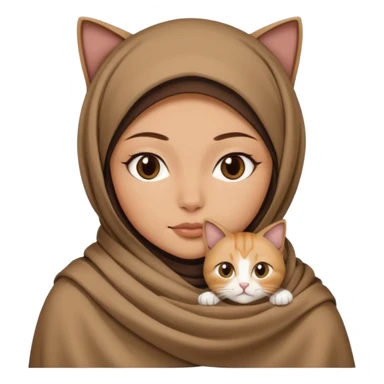 Kediyle hijab bayan yanyana kahve battaniye sticker