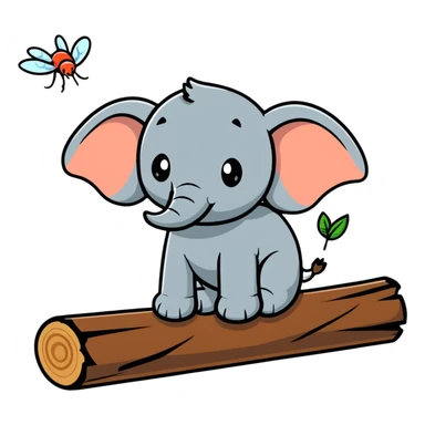 An elephant fly gnawing a log like a beaver sticker