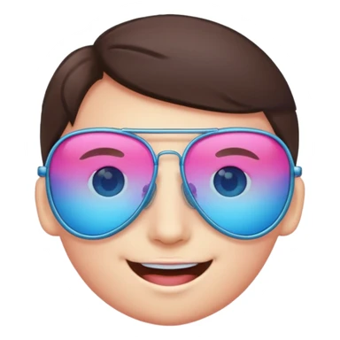 smiling face with aviator glasses with gradient pink to blue lenses sticker