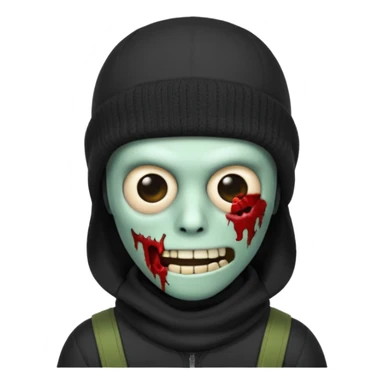 Zombie Emoji AppleIOS Style, Black Hair, SkiMask on Sideways Head, and Black shirt sticker