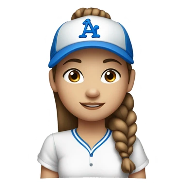 9 year old girl brown hair in a pony tail blue eyes and shirt and baseball hat and silver earring sticker