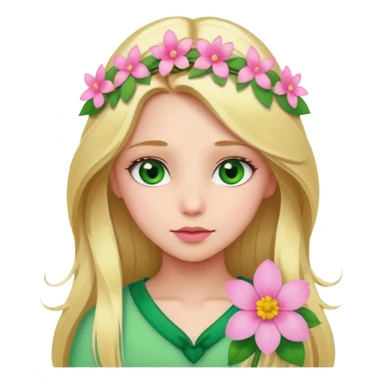 Girl profile picture with long blonde hair and green eyes and a flower in her hair sticker