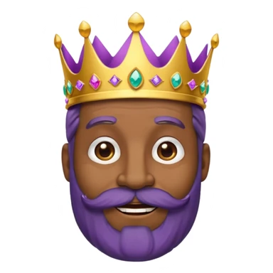 Create a cartoon-style emoji of Baltasar, one of the Three Wise Men. Only show his face and crown. He is older, with dark skin and a full black beard, joyful wrinkles, and a purple and gold jeweled crown. Express warmth, wisdom, and friendliness. Colorful and simple, suitable as an emoji. sticker