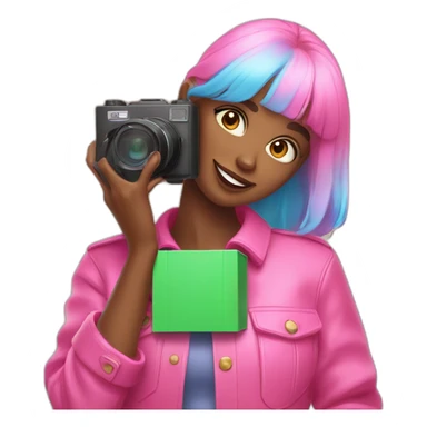 influencer taking a picture of herself with a bright box in her arms sticker
