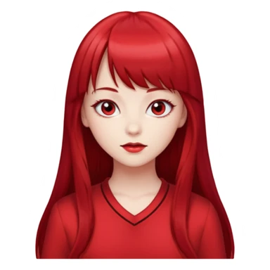 beautiful girl with red velvet long hair and straight bangs, red eyes and red clothes sticker
