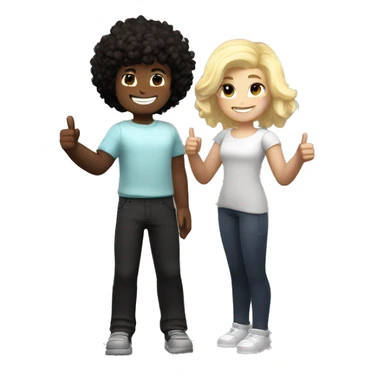 A black, curly dark-haired Roblox girl and a white-skinned, blonde-haired Roblox boy standing together. Both of them giving a thumbs up and smiling sticker