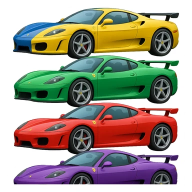 Add one more similar sport car to this image, so there are a total of four cars, detailed and stylized in 3D emoji style. Keep the 3D emoji style look and feel, no background. sticker