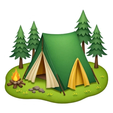 Camp site of grass made of felt texture, scrapbooking style, transparent background sticker