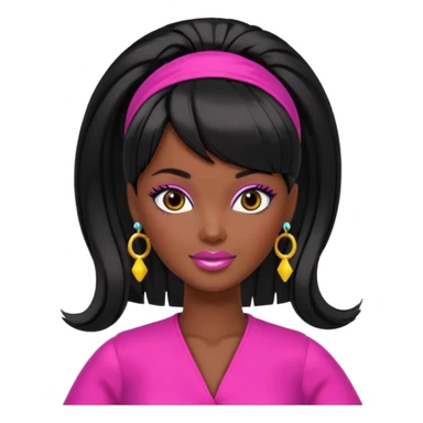 Dark Black barbie with ponytail and swoop bang sticker