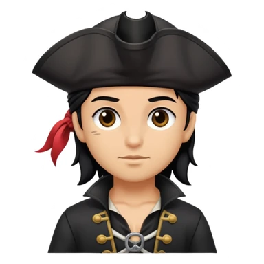 Cute adult pirate in all black clothes and with black hair and with brown eyes  sticker