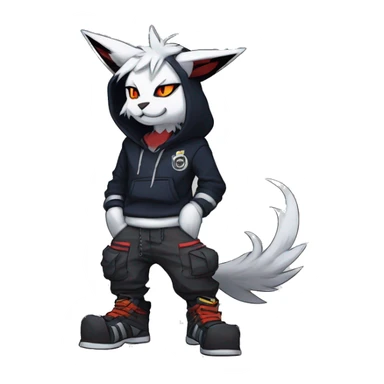 Cool Anthro Absol-Bat-Litten-Lynx-Pokémon with edgy stripes hoodie spiked collar punk techwear Cargo Pants Full Body sticker