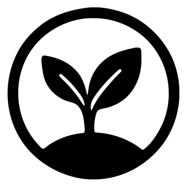 Create a 'Focused on Sustainability' logo in the same style, color, and filled black look as the reference icon. Use a simple, bold symbol such as a leaf, plant, or recycling sign inside a circle, matching the reference's visual weight and fill. sticker