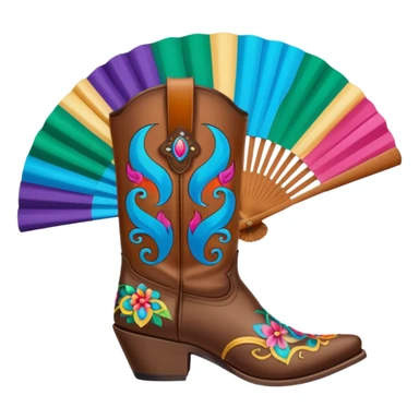 Cowboy boots in front of an open hand held fan sticker