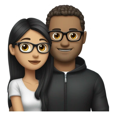 Burgundy emojis A girl with dark hair in black glasses hugs a tall guy and behind her is a blue Audi A6 s5 sticker