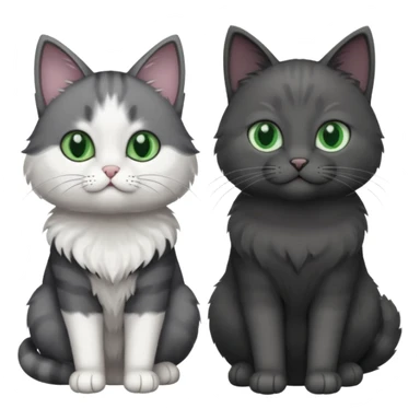 one dark grey and white cat and one completely solid dark grey cat with green eyes and only white paws sticker