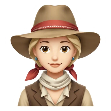 Clash of Clans aesthetic: Beautiful and Majestic Cowboy Portrait Emoji, Rendered in serene confidence with a gentle, enigmatic smile and a regal wide-brimmed hat, showcasing a distinguished, weathered build with a timeless bandana and soft, wise eyes in natural skin tone, Simplified yet exquisitely endearing features, highly detailed, glowing with a soft, majestic western light, high shine, calm and heroic, stylized with an air of legendary frontier elegance, soft glowing outline, capturing the essence of a majestic cowboy whose noble spirit inspires epic journeys! sticker